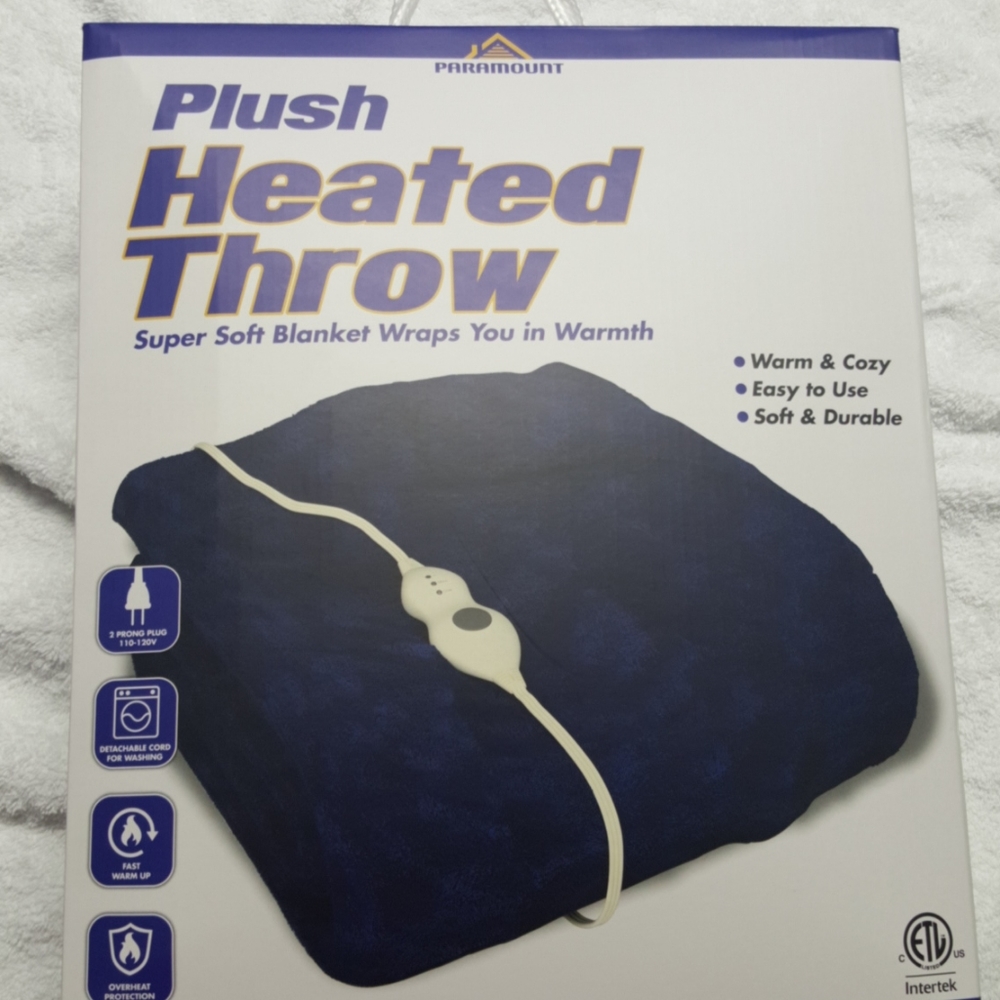 Paramount plush heated blue throw electric new Super Soft Blanket Durable Blue